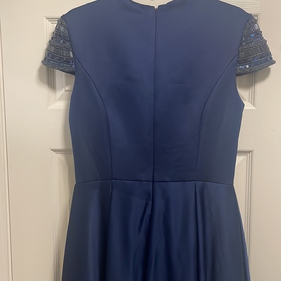 Ieena for Mac Duggal dress Navy Blue HIGH neck cap sleeve long gown New Sz 8 - Picture 8 of 12